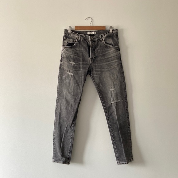 Zara Man Skinny Slim Distressed Jeans Faded Black Denim Size 32 x 29 - Picture 1 of 8
